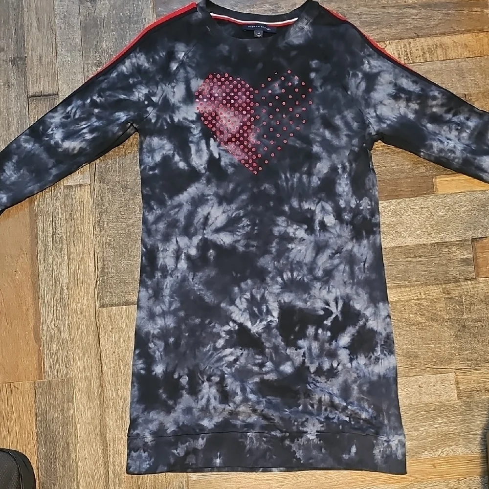 Tommy Hilfiger Women Blue Tie Dye Sweatshirt Drees S Heart Side Stripe. - Picture 9 of 11
